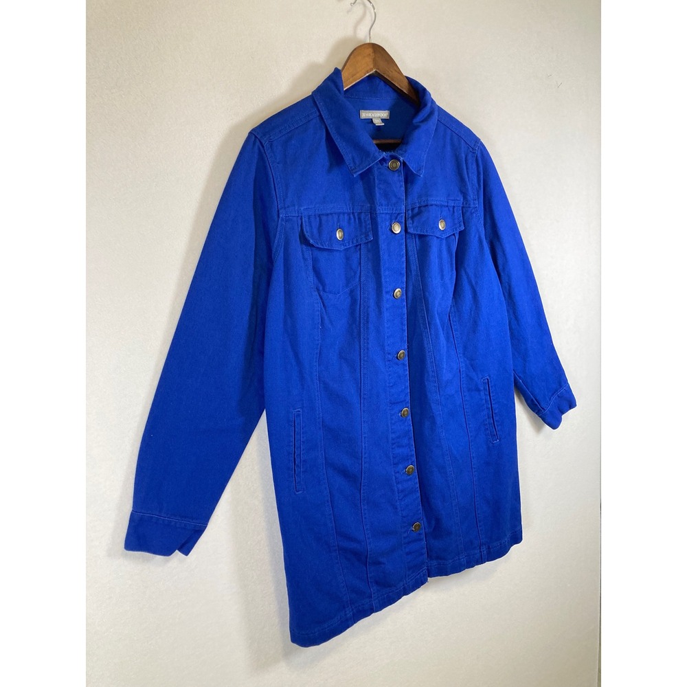 Vibrant Jessica London Womens 18W Cobalt Blue Cotton Longline‎ Chore Jacket - Picture 10 of 11